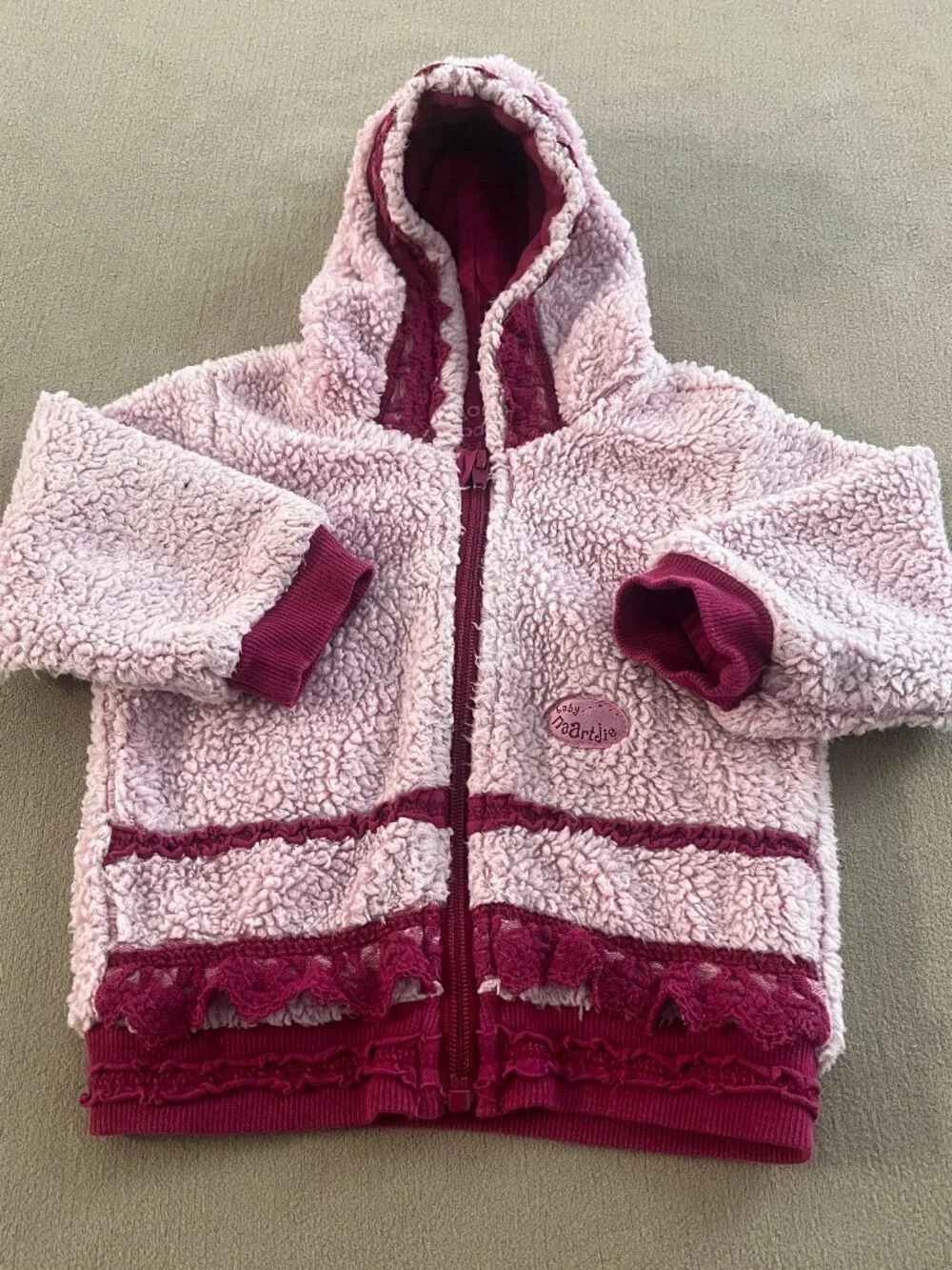 Naartjie Baby Pink & Red Hooded Fleece Jacket Long Sleeves Size 12 Month.